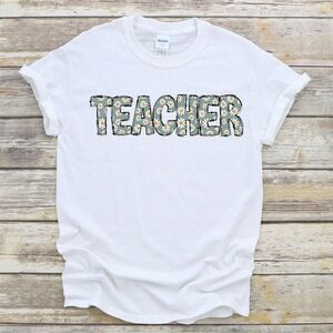 Teacher Daisies NEW white short sleeve shirt